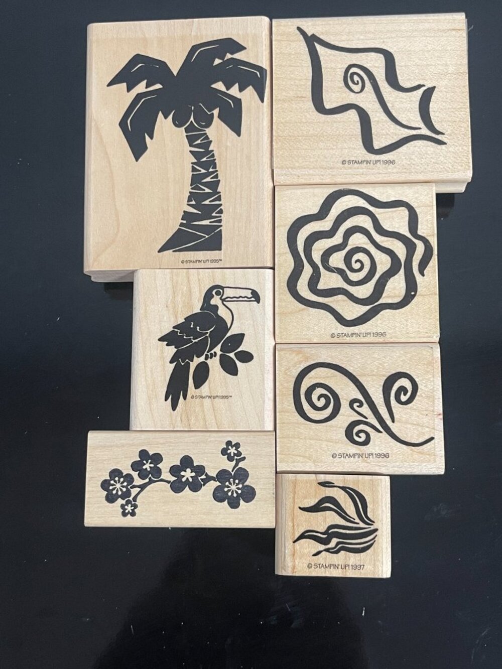 Vintage Stampin' Up Tropical Floral Rubber Stamp Lot 7 Pc